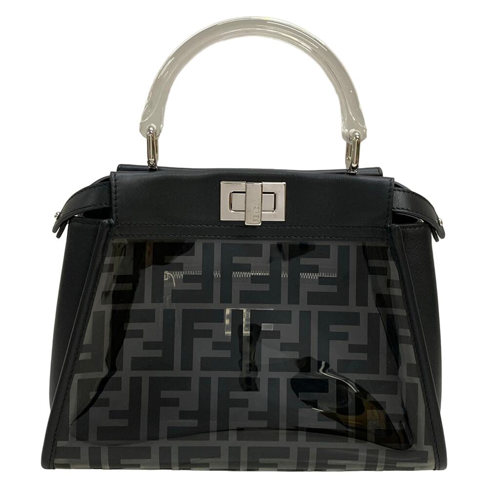 Fendi Peekaboo Iconic Small Handbag 8BN244 Clear Black PVC Leather